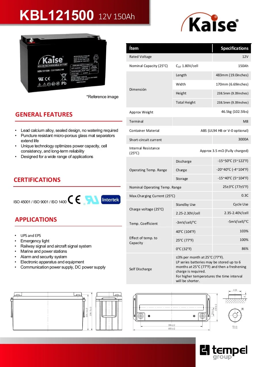 Vista previa de la ficha tecnica KBL121500