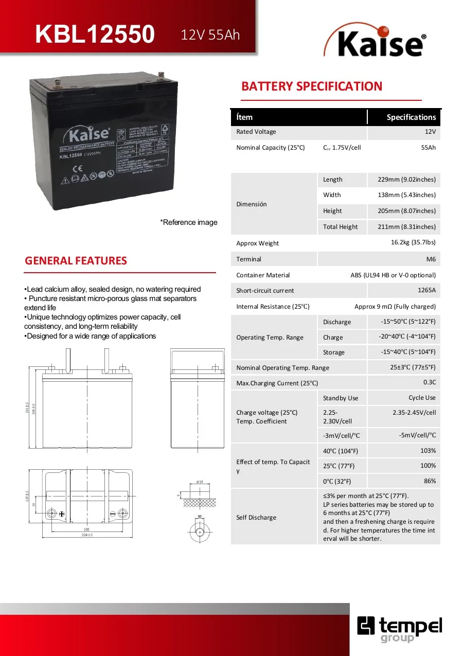 Vista previa de la ficha tecnica KBL12550