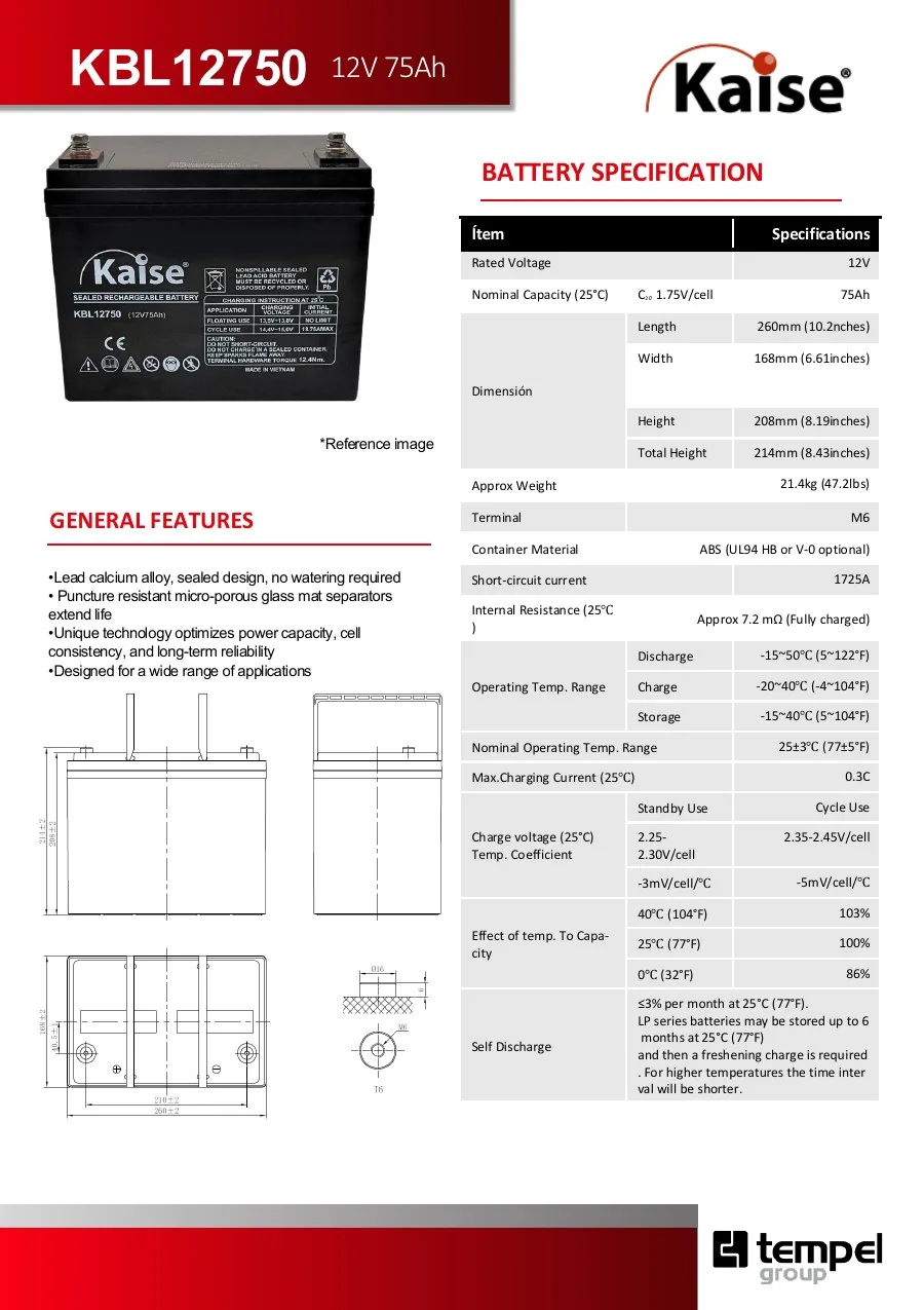 Vista previa de la ficha tecnica KBL12750